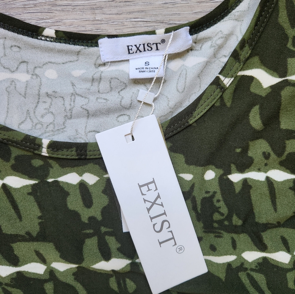 Exist Green Striped Maxi Womens Small Dress NWT Camo Short Sleeve UPF 50 - Picture 5 of 10